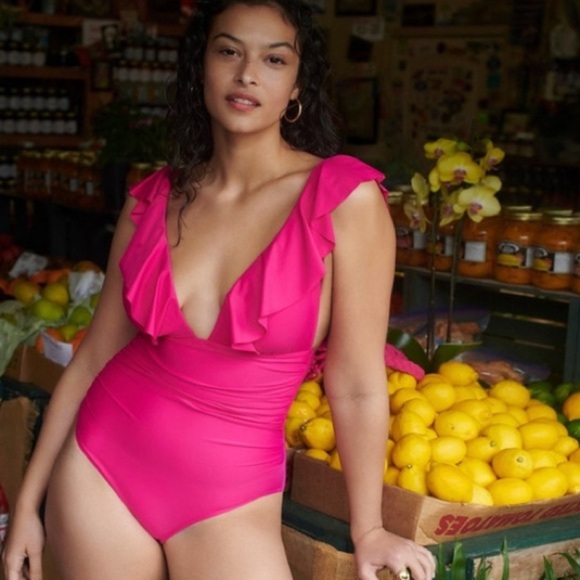 J. Crew Fuchsia Pink Ruched Ruffle One Piece Swimsuit Bathing Suit Women’s NEW - Picture 12 of 12